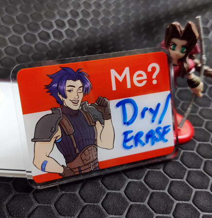 New Merch! Zack Fair "Me" dry/erase nametag pin. New Merch! Zack Fair "Me" dry/erase nametag pin.